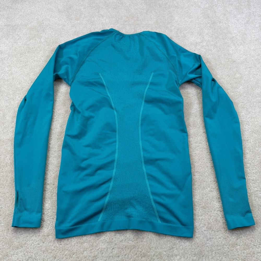 Title Nine Prowess Base Layer Shirt Women's M Teal Green Ruched Nylon Polyester - Picture 2 of 7